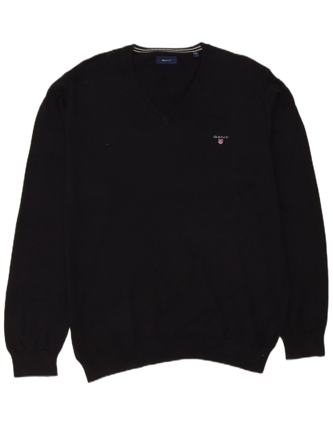 Gant Herren-Pullover mit V-Ausschnitt, 2XL, schwarze Baumwolle