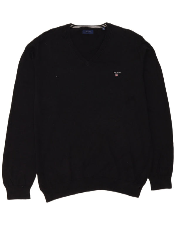 Gant Herren-Pullover mit V-Ausschnitt, 2XL, schwarze Baumwolle