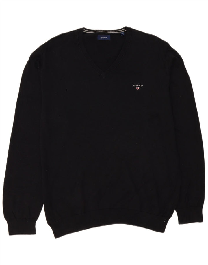 Gant Herren-Pullover mit V-Ausschnitt, 2XL, schwarze Baumwolle