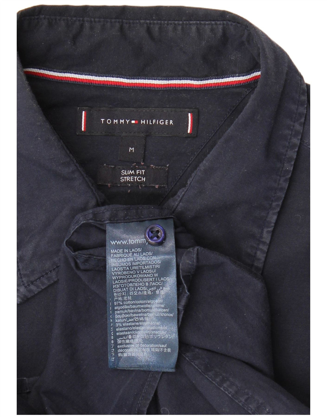 TOMMY HILFIGER Herren Slim Fit Kurzarmhemd Mittelmarineblaue Baumwolle