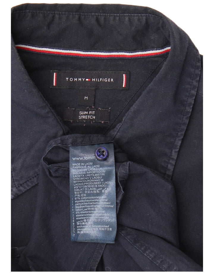 TOMMY HILFIGER Herren Slim Fit Kurzarmhemd Mittelmarineblaue Baumwolle