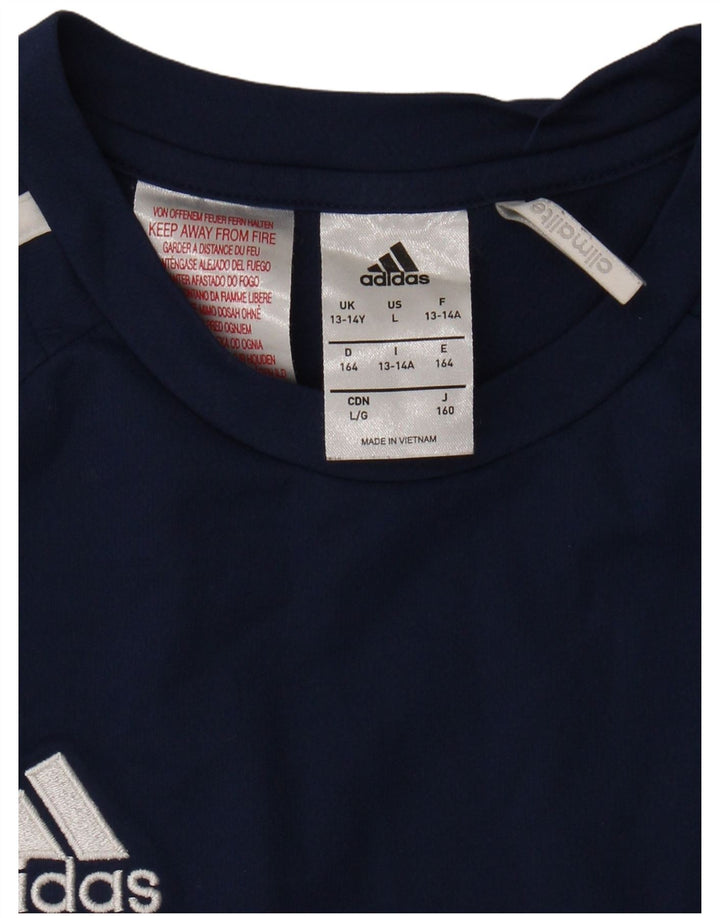 ADIDAS Boys Climalite T-Shirt Top 13-14 Years Navy Blue Polyester