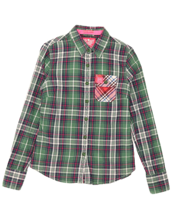 Superdry Damen-Flanellhemd, UK 10, klein, grün kariert, Baumwolle