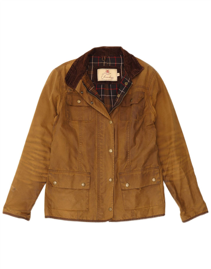 VINTAGE Damenjacke aus gewachster Baumwolle, UK 14, große braune Baumwolle