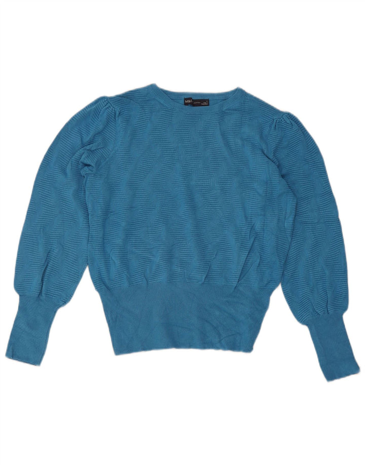 Marks & Spencer Damen-Pullover mit Rundhalsausschnitt, Gr. 14, mittelblau, geometrisch