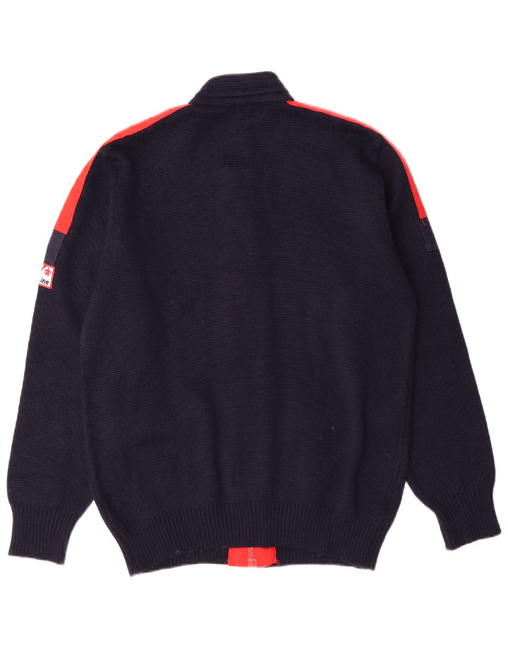 Vintage Herren Cardigan Pullover IT 50 Medium Navy Blue Colourblock Wolle