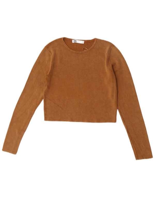 Zara Damen Crop Top Langarm UK 14 Large Beige