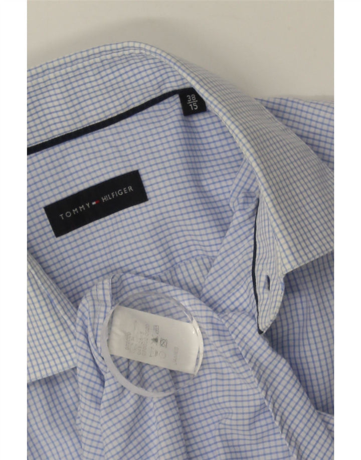 Tommy Hilfiger Herrenhemd Größe 38 15 mittelblau karierte Baumwolle