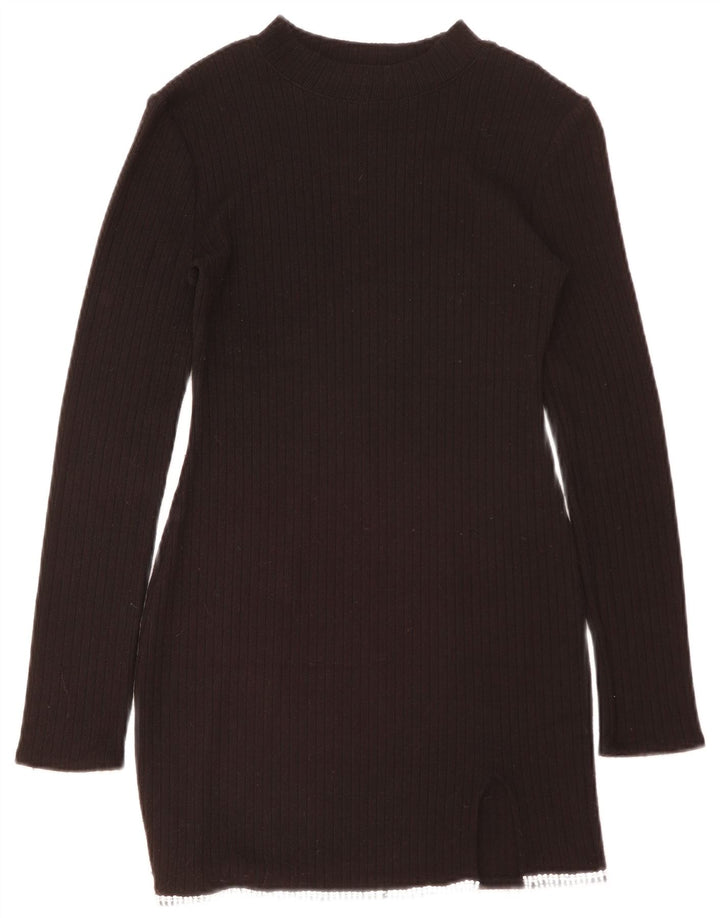 Zara Damen Langarm-Pulloverkleid UK 12 Medium Schwarz Polyester
