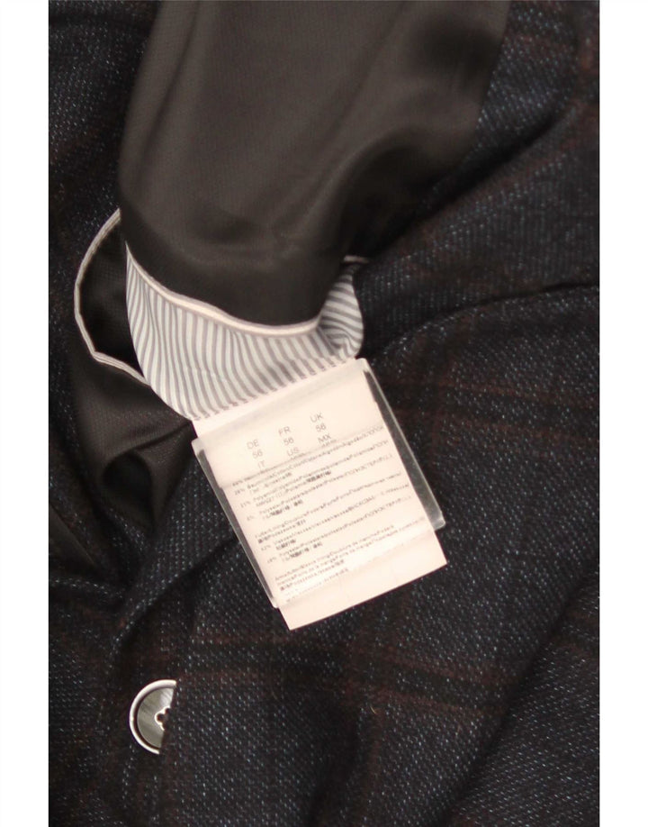 Hugo Boss Herren 2-Knopf-Blazerjacke EU 56 3XL Marineblau karierte Wolle