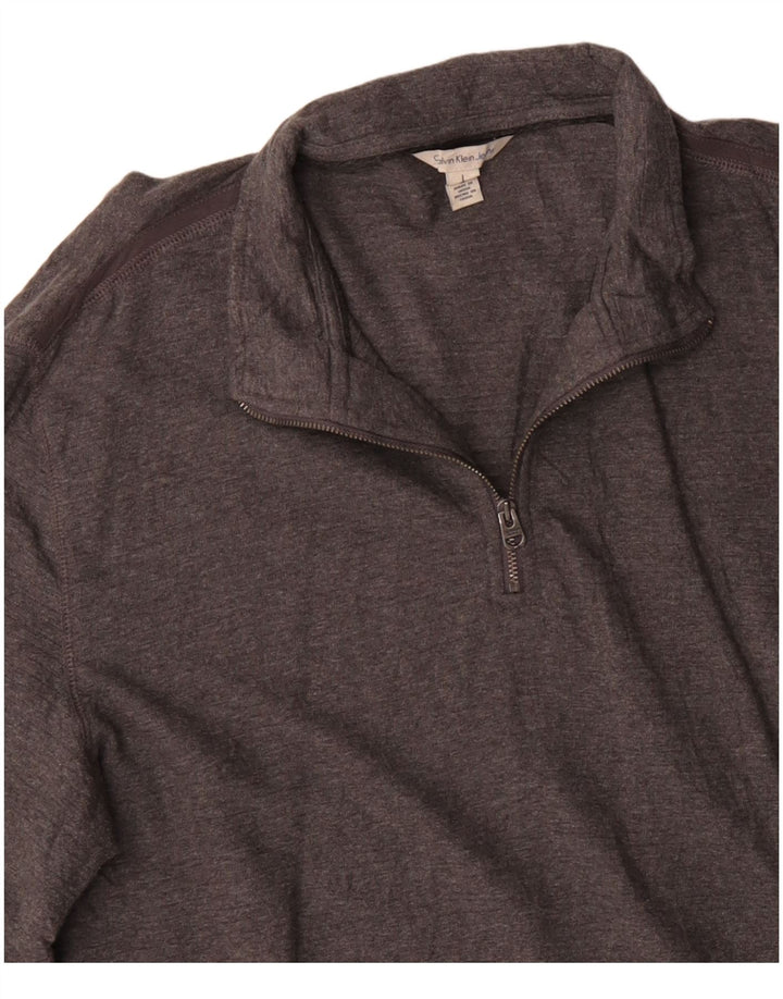 CALVIN KLEIN JEANS Herren-Pullover mit Reißverschluss am Hals, große graue Baumwolle