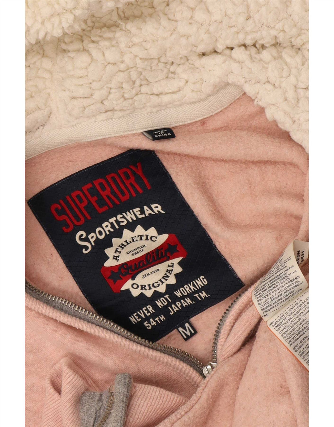 Superdry Damen-Kapuzenpullover mit grafischem Reißverschluss, UK 14, mittelrosa, Polyester
