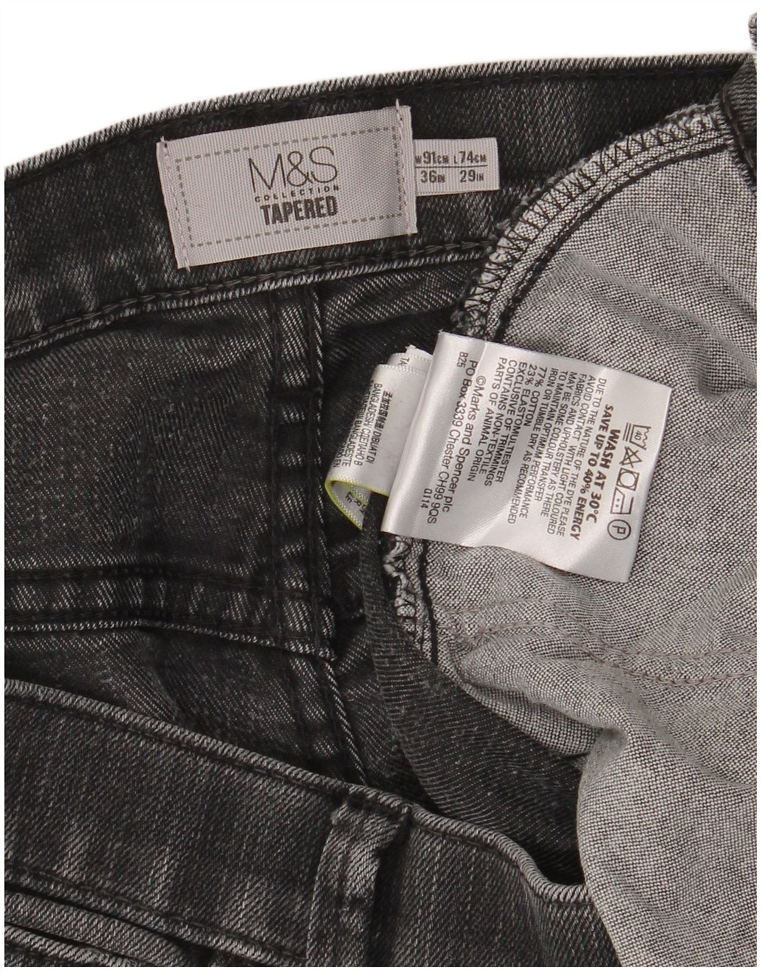 Marks & Spencer Herren Tapered Jeans W36 L29 Graue Baumwolle