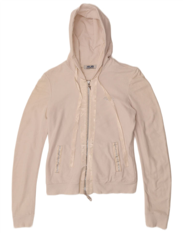 CESARE PACIOTTI Damen-Kapuzenpullover mit Reißverschluss, IT 42, mittelweiße Baumwolle