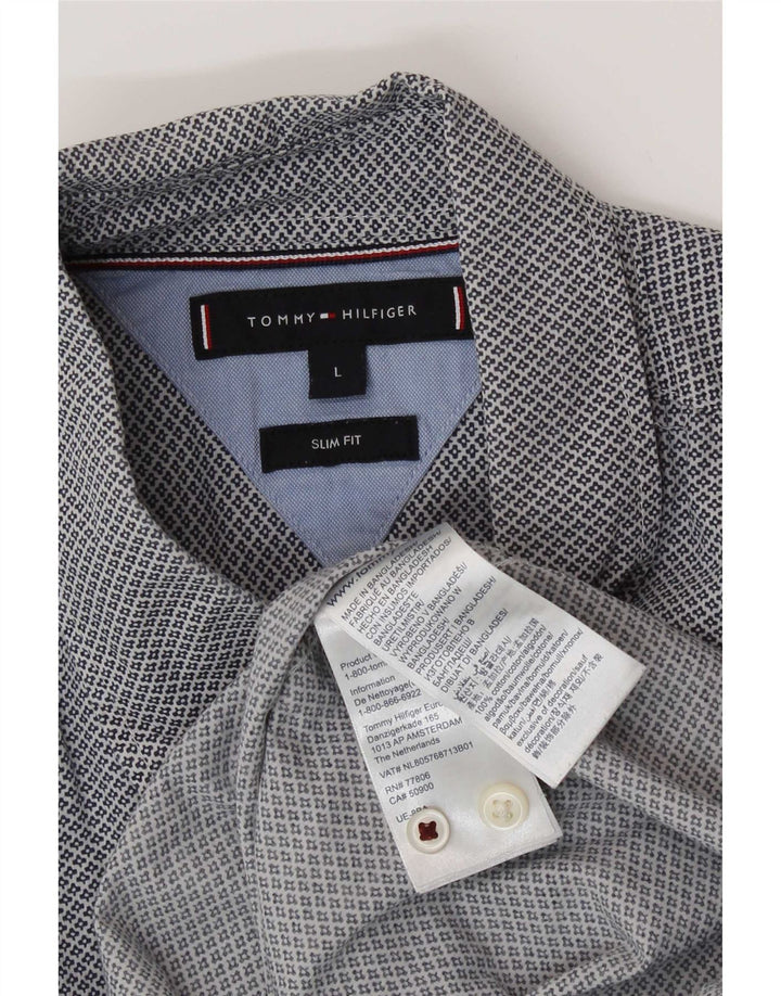 Tommy Hilfiger Herren-Slim-Fit-Hemd, große graue geometrische Baumwolle
