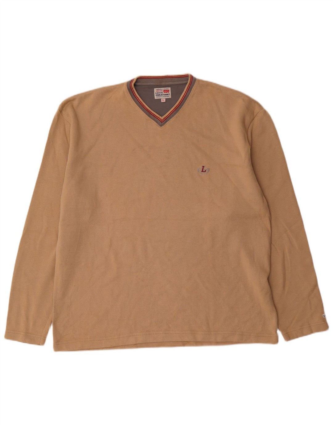 Levi's Herren-Pullover mit V-Ausschnitt, groß, beige Baumwolle
