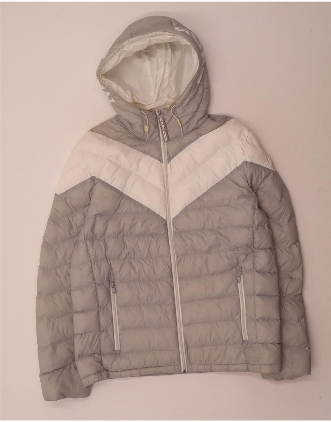 MICHAEL KORS Grafische gepolsterte Herrenjacke UK 40 Large Grau Farbblock