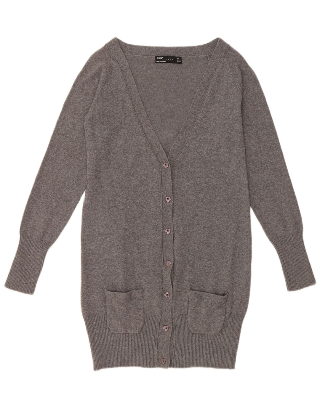 Zara Damen Longline Cardigan Pullover UK 12 Mittelgrau