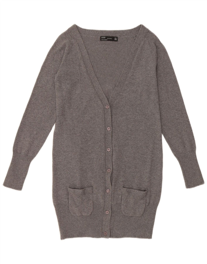 Zara Damen Longline Cardigan Pullover UK 12 Mittelgrau