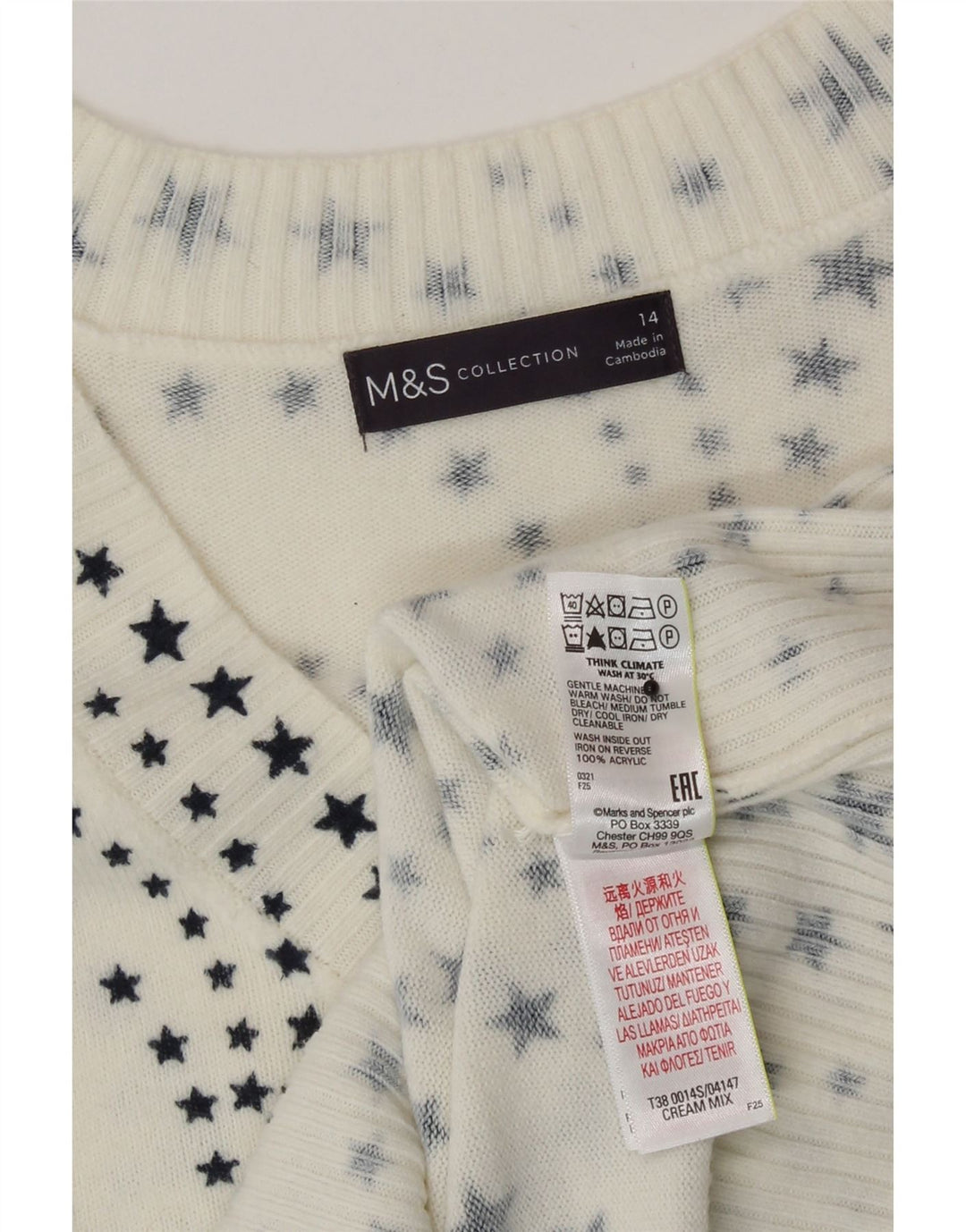 Marks & Spencer Damen-Pullover mit V-Ausschnitt, Gr. 14, Größe L, Weiß