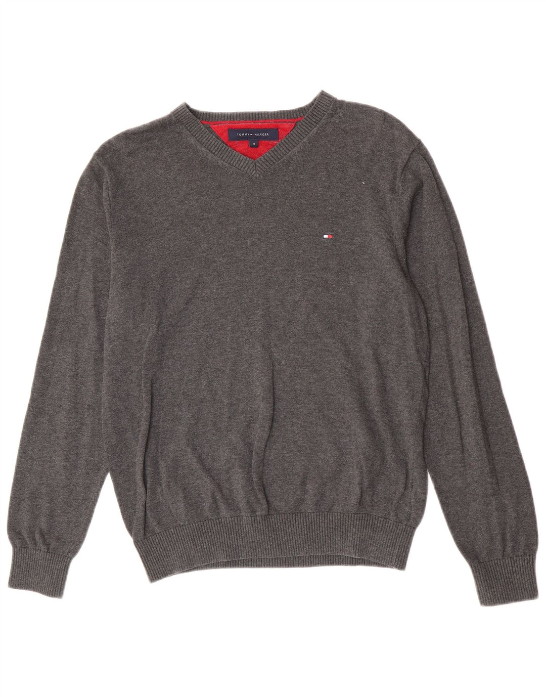 Tommy Hilfiger Herren-Pullover mit V-Ausschnitt aus mittelgrauer Baumwolle