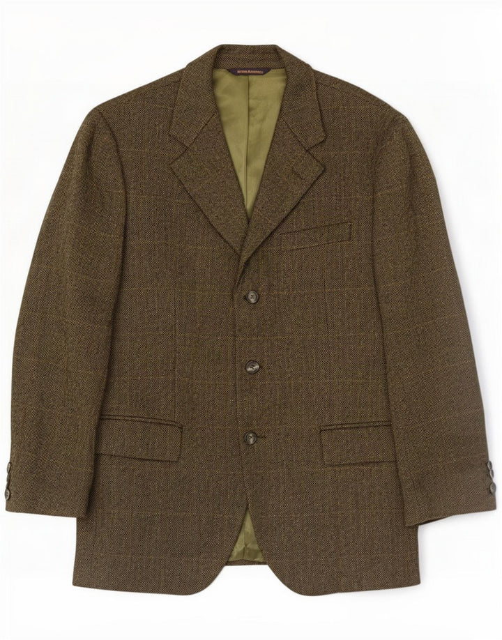 John Ashfield Herren 3-Knopf-Blazerjacke IT 50 Large Khaki Herringbone