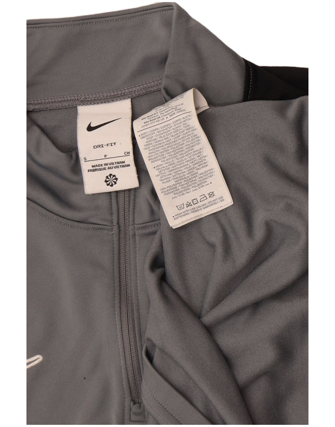 Nike Herren-Dri-Fit-Oberteil mit Reißverschluss, langärmlig, klein, graues Farbblock-Polyester