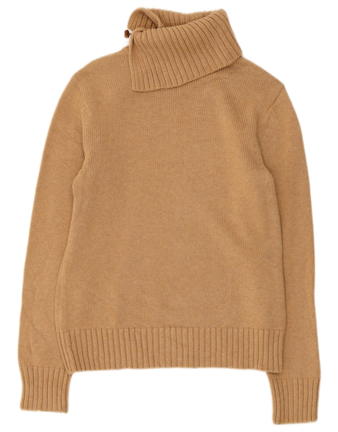 RALPH LAUREN Damen-Pullover mit Knopfkragen, UK 12, mittelbeige Baumwolle