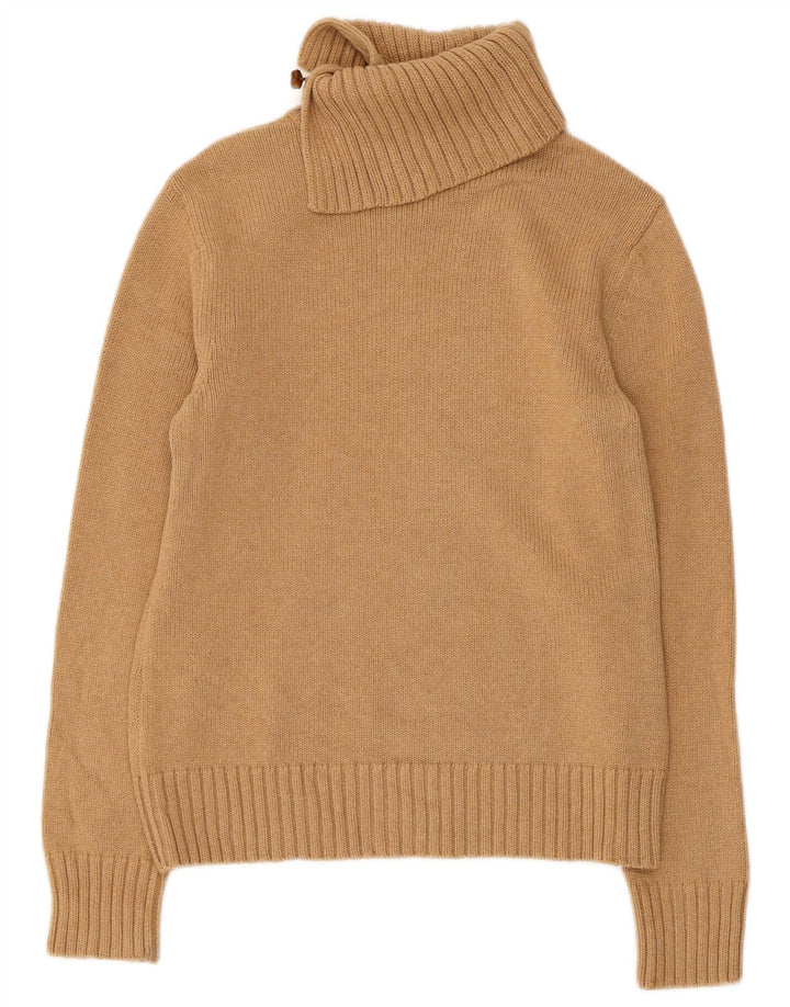 RALPH LAUREN Damen-Pullover mit Knopfkragen, UK 12, mittelbeige Baumwolle