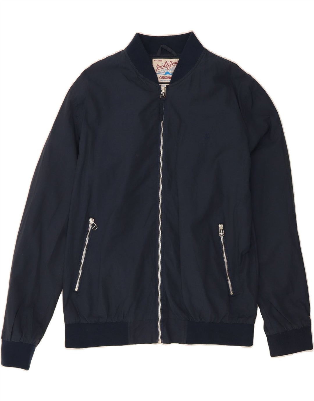 JACK & JONES Mens Bomber Jacket UK 40 Large Navy Blue Vintage Jack & Jones and Second-Hand Jack & Jones from Messina Hembry 