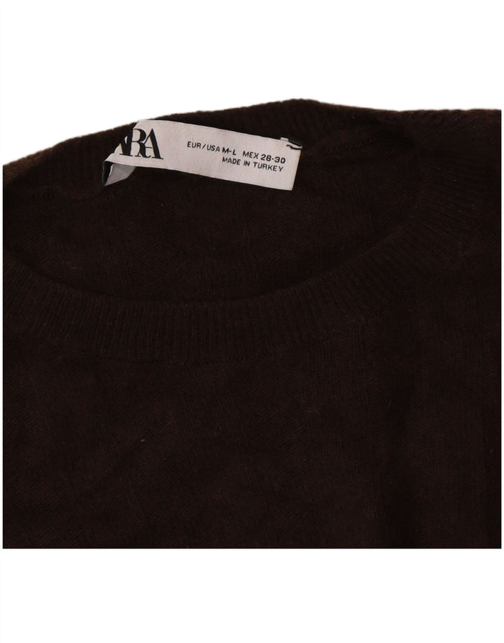 Zara Herren-Pullover, lockere Passform, Rundhalsausschnitt, mittelbraun