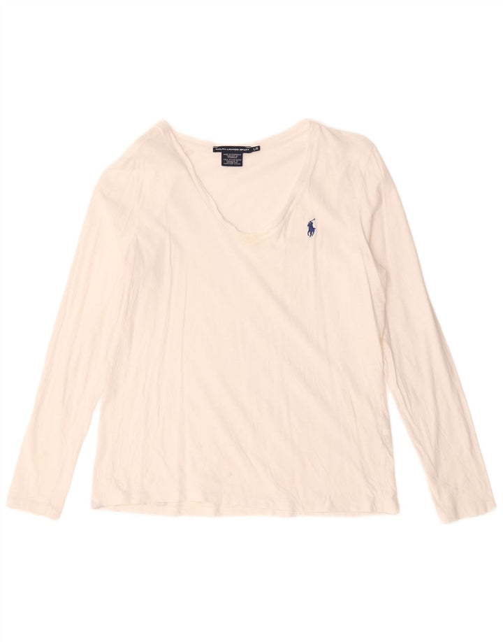 Ralph Lauren Damen Top Langarm UK 16 Large Weiße Baumwolle