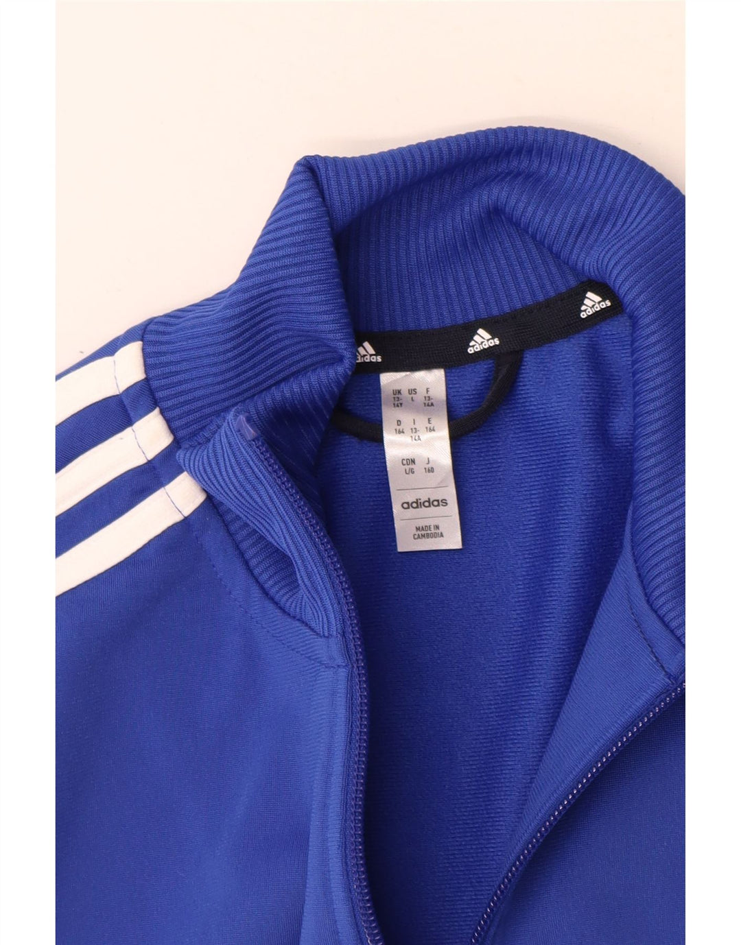 Adidas Jungen-Trainingsanzug-Top-Jacke, 13–14 Jahre, blaues Colourblock-Polyester