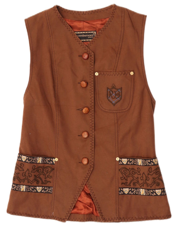 Roccobarocco Damen Weste IT 40 Small Brown Paisley Cotton