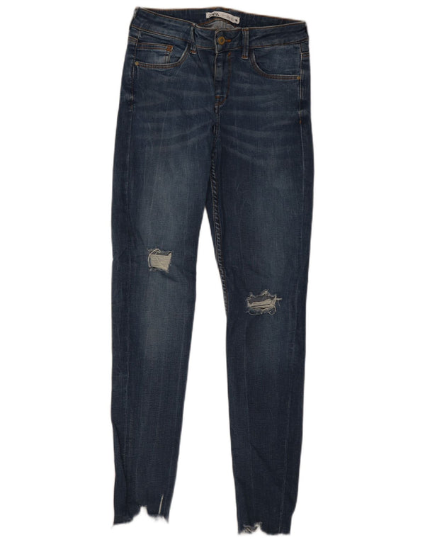 Zara Damen Distressed Skinny Jeans EU 34 2XS W24 L28 Blau