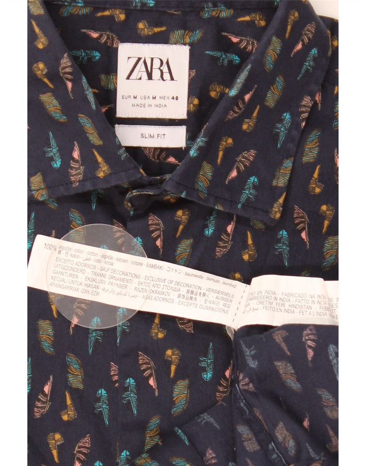 Zara Herren-Hemd mit abstraktem Muster, schmale Passform, mittleres Marineblau