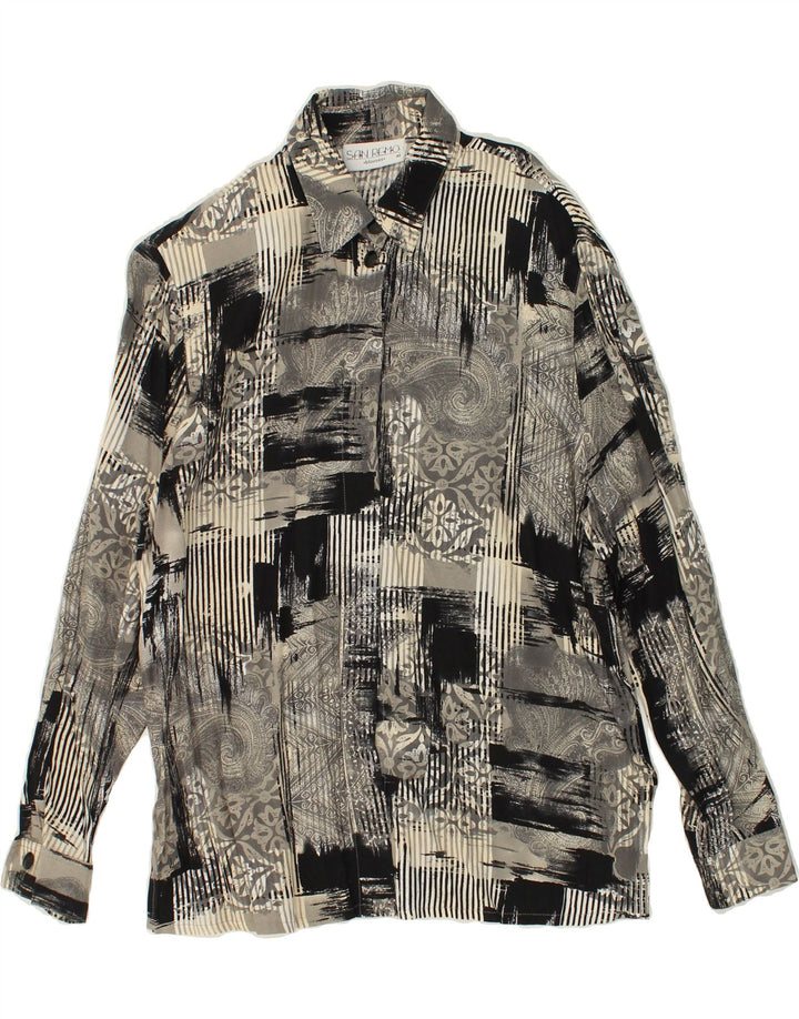 SAN REMO Womens Oversized Shirt Blouse IT 40 Small Grey Patchwork Viscose | Vintage San Remo | Thrift | Second-Hand San Remo | Used Clothing | Messina Hembry 