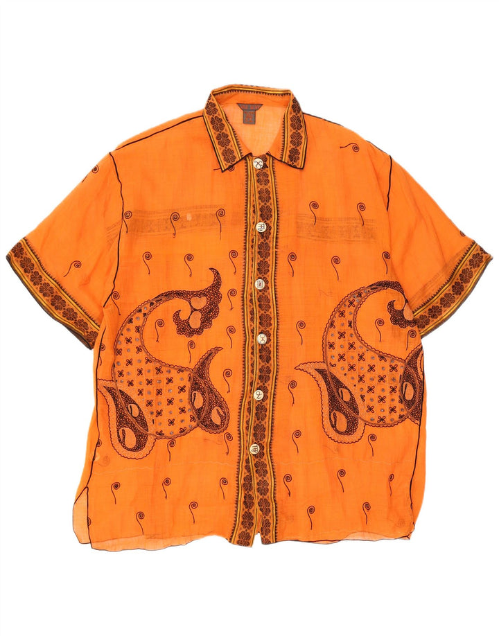 PAUL ROPP Damen Durchsichtiges übergroßes Hemd UK 14 Mittelorange Paisley