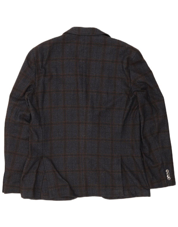 Hugo Boss Herren 2-Knopf-Blazerjacke EU 56 3XL Marineblau karierte Wolle