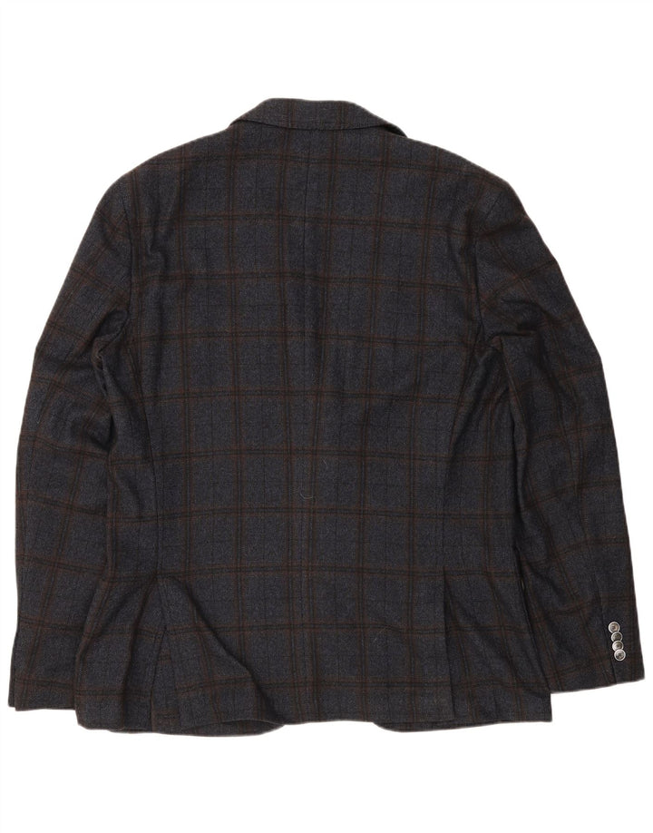 Hugo Boss Herren 2-Knopf-Blazerjacke EU 56 3XL Marineblau karierte Wolle