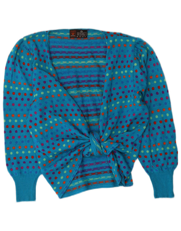 Stefanel Damen-Strickjacke zum Binden vorne, UK 16, große blaue gepunktete Wolle