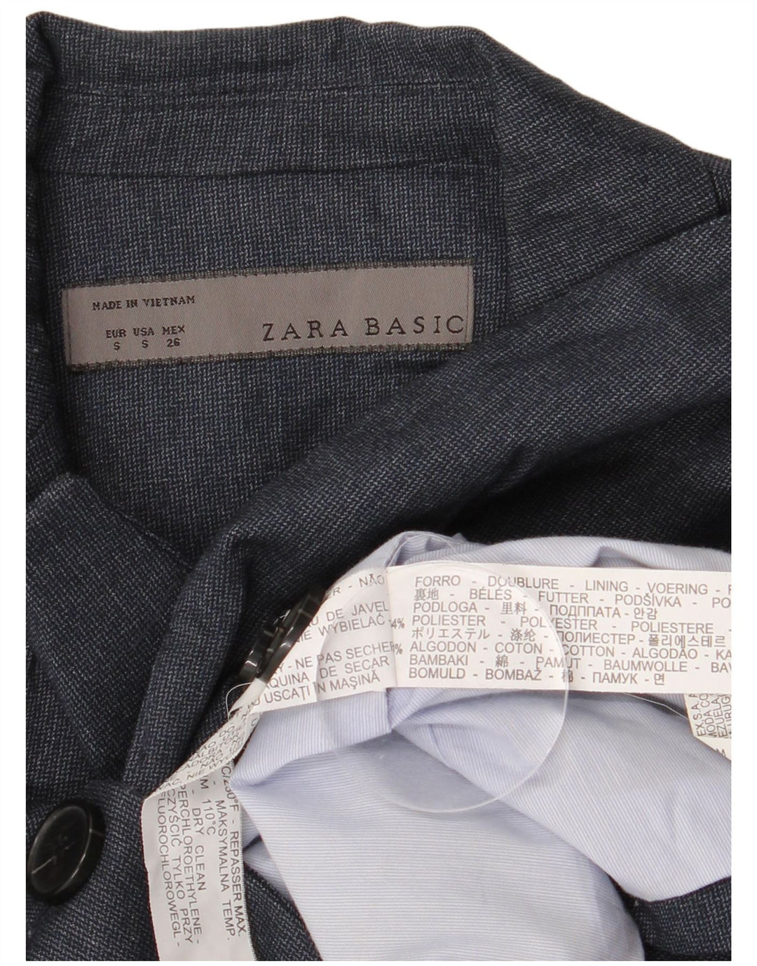 Zara Damen 1-Knopf-Blazerjacke UK 10 Small Marineblau Polyester