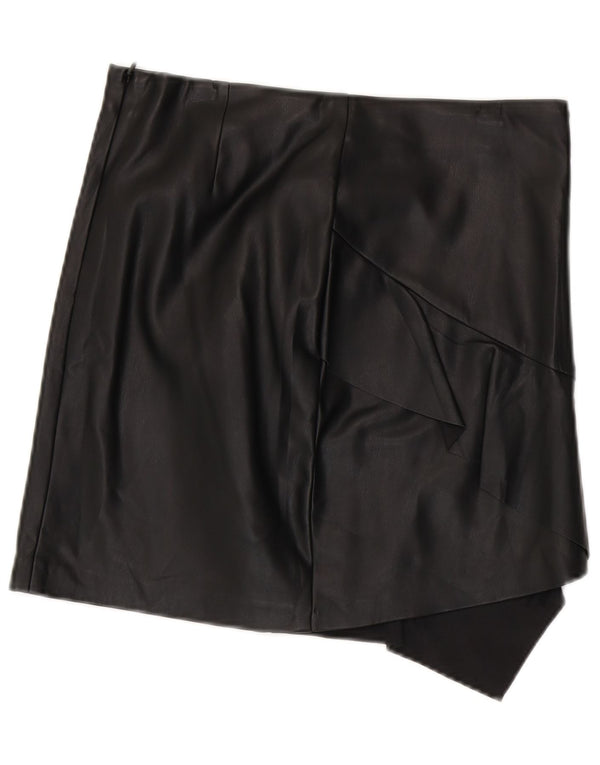 Sisley Damen Asymmetrischer Lederrock UK 12 Medium W30 Schwarz Polyester