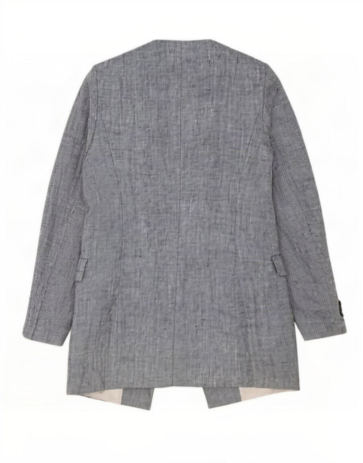 Zara Damen Longline Open Blazer Jacke UK 12 Mittelblaues Leinen