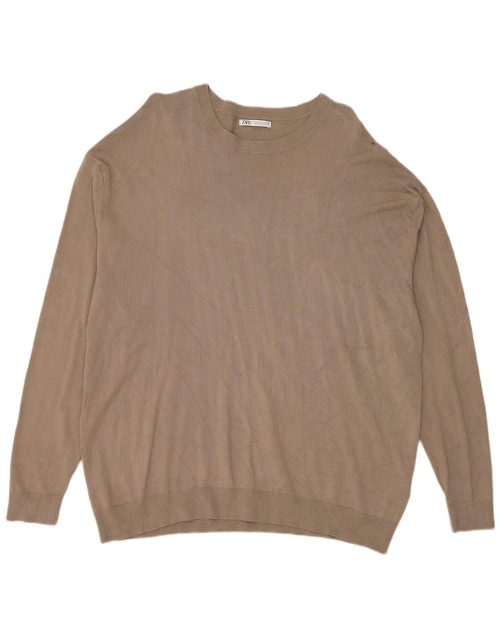 Zara Herren-Pullover mit Rundhalsausschnitt, XL, graue Viskose