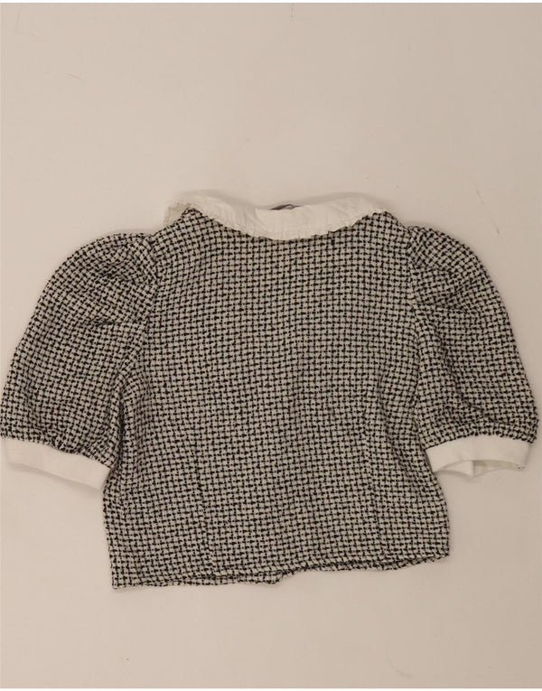 Zara Damen Crop Shirt Bluse UK 12 Medium Schwarz meliert