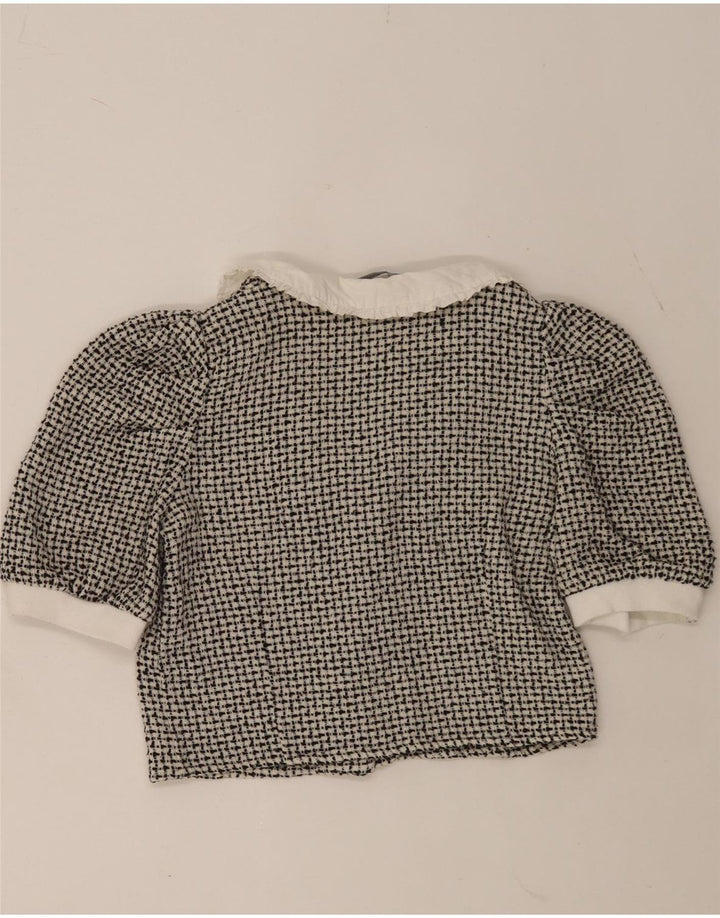 Zara Damen Crop Shirt Bluse UK 12 Medium Schwarz meliert