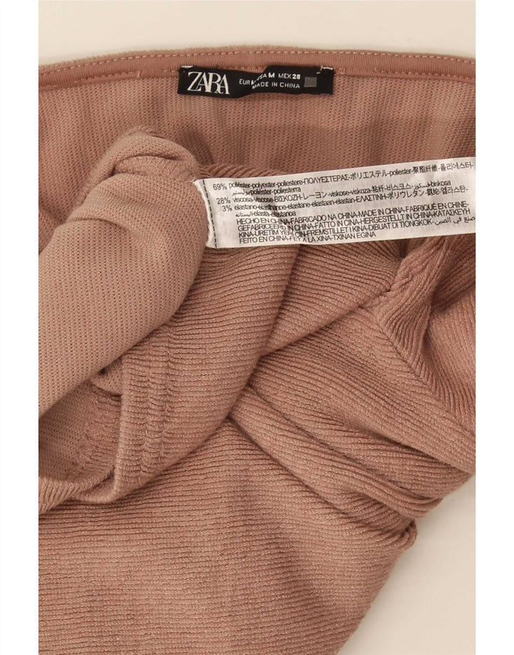 Zara Damen Crop Top Langarm UK 12 Mittelbraun Polyester