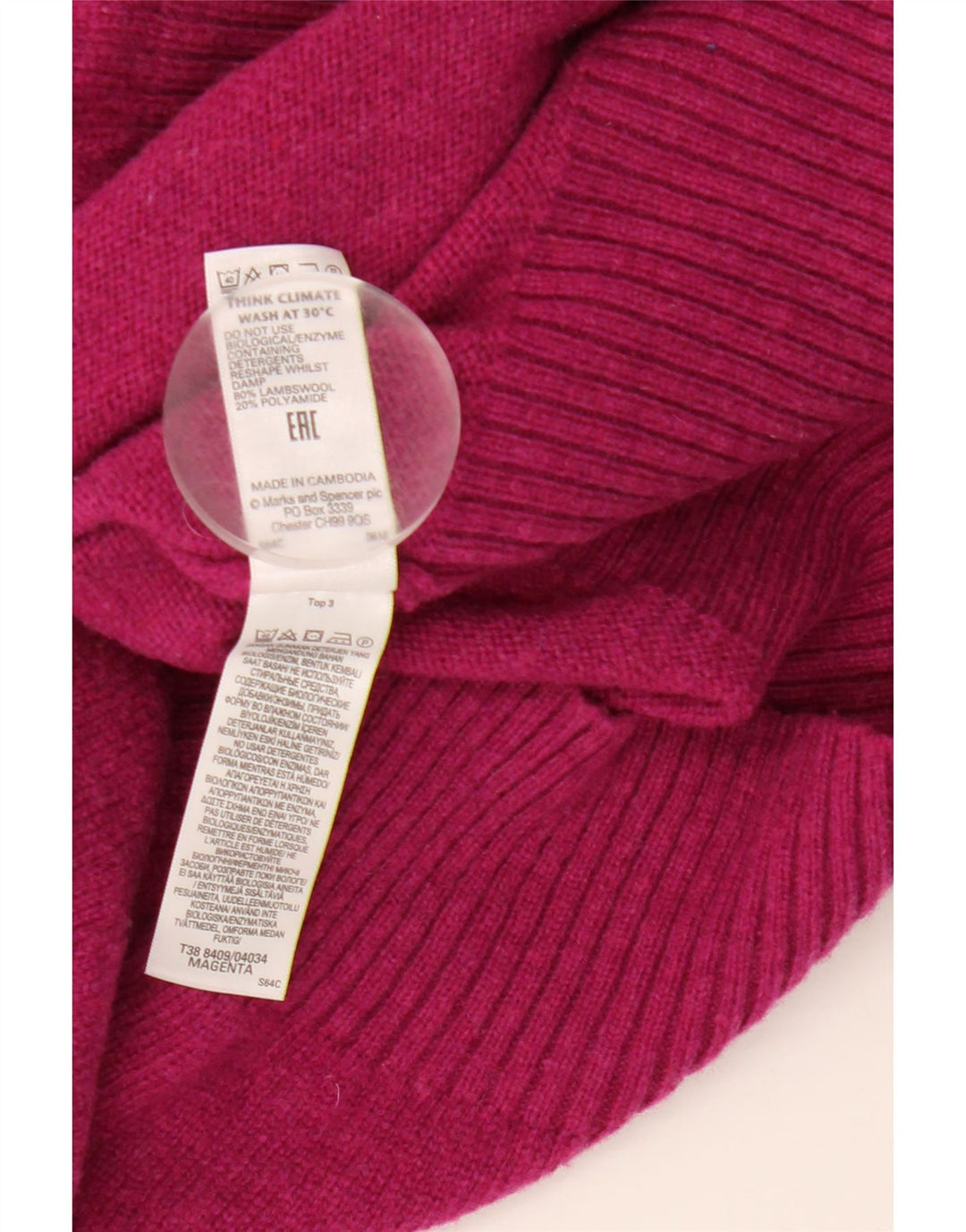 Marks & Spencer Rollkragenpullover für Damen, UK 16, Größe L, Rosa, Lammwolle