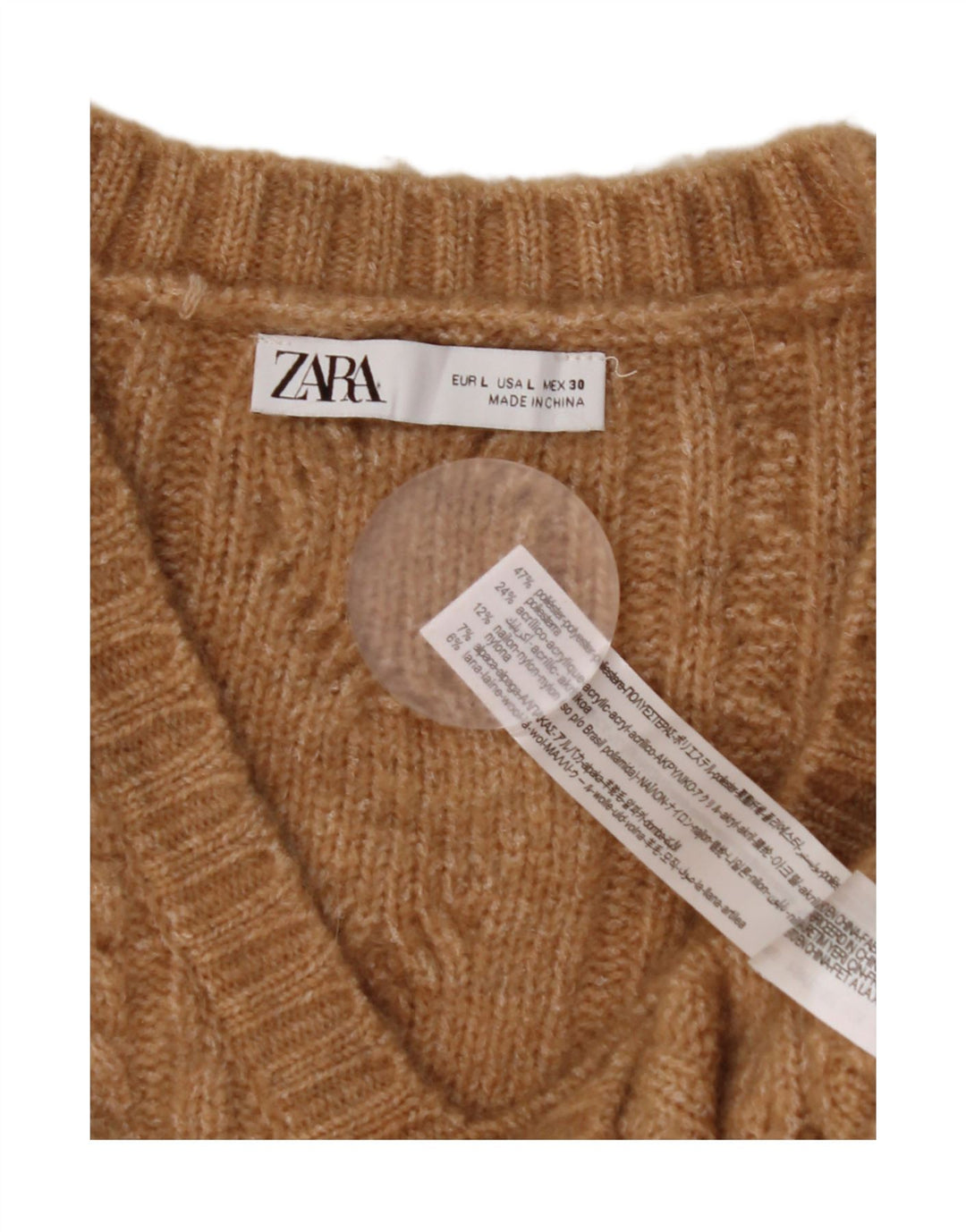 Zara Damen Crop Vest Tank Top UK 16 Large Braun Polyester